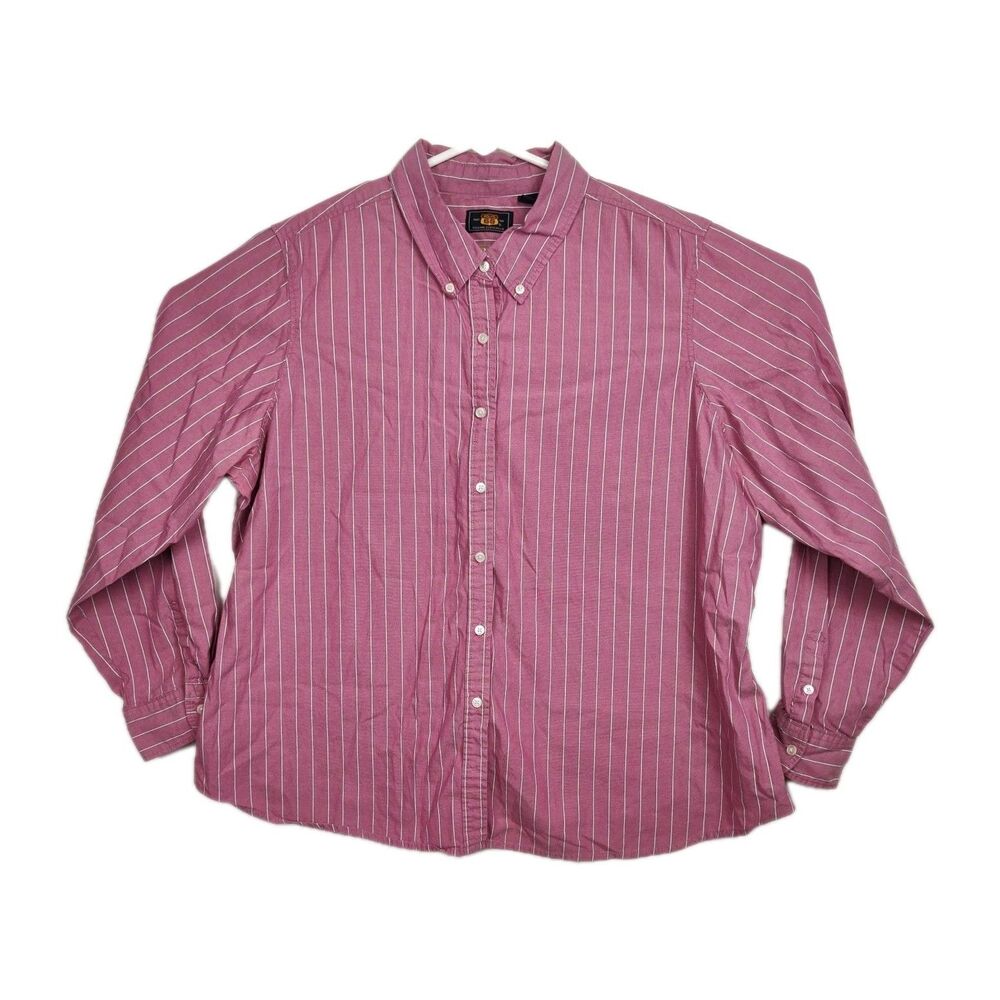 Route 66 Button-Up Shirt Men's 22W Pink w/ White Stripes‎ Long Sleeves